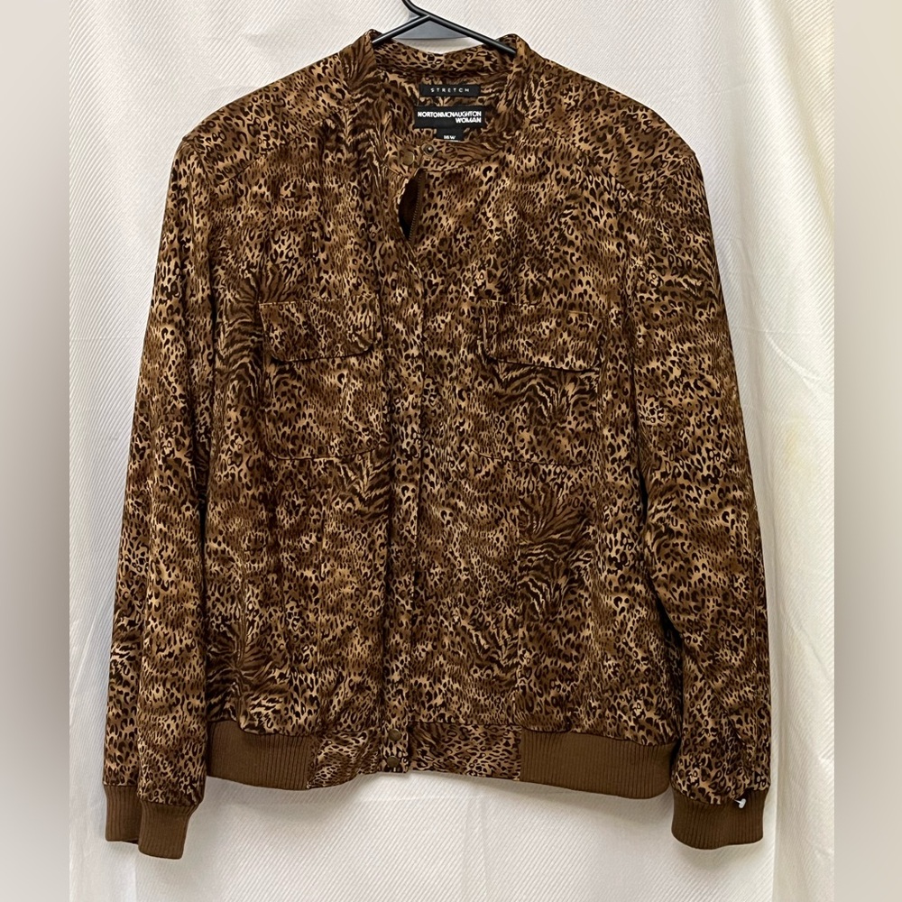 Norton McNaughton Brown Leopard  Animal Print Bomber Jacket 16W.         D1
